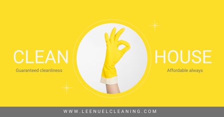 Szablon projektu reklamy usługi sprzątania z żółtą rękawicą Facebook AD