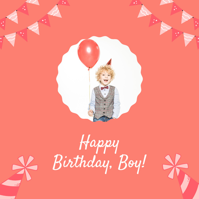 Happy Boy with Air Balloon on His Birthday Instagram Šablona návrhu