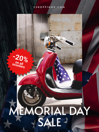 Memorial Day Sale Ad with Flag Poster US Design Template