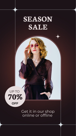 Seasonal Sale Announcement with Stylish Lady in Pink Glasses Instagram Story Design Template