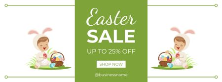 Easter Discount Offer with Cute Child in Rabbit Costume Facebook cover Design Template