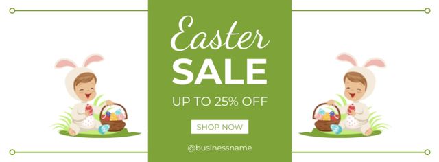Plantilla de diseño de Easter Discount Offer with Cute Child in Rabbit Costume Facebook cover 