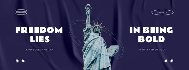 USA Independence Day Celebration Announcement with Statue of Liberty on Blue Facebook Video cover Design Template