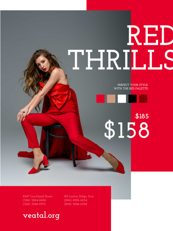 Woman in stunning Red Outfit Poster US Design Template