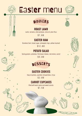 Offer of Easter Meals with Adorable Bunny Menu Design Template