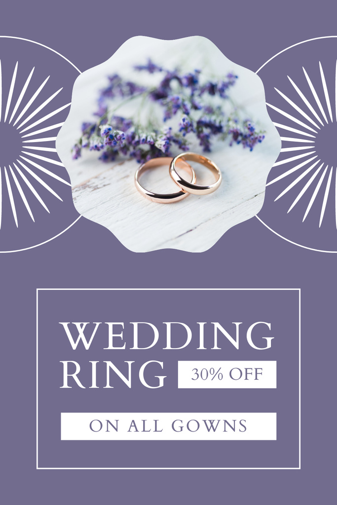 Platilla de diseño Jewelry Offer with Wedding Rings and Flowers Pinterest