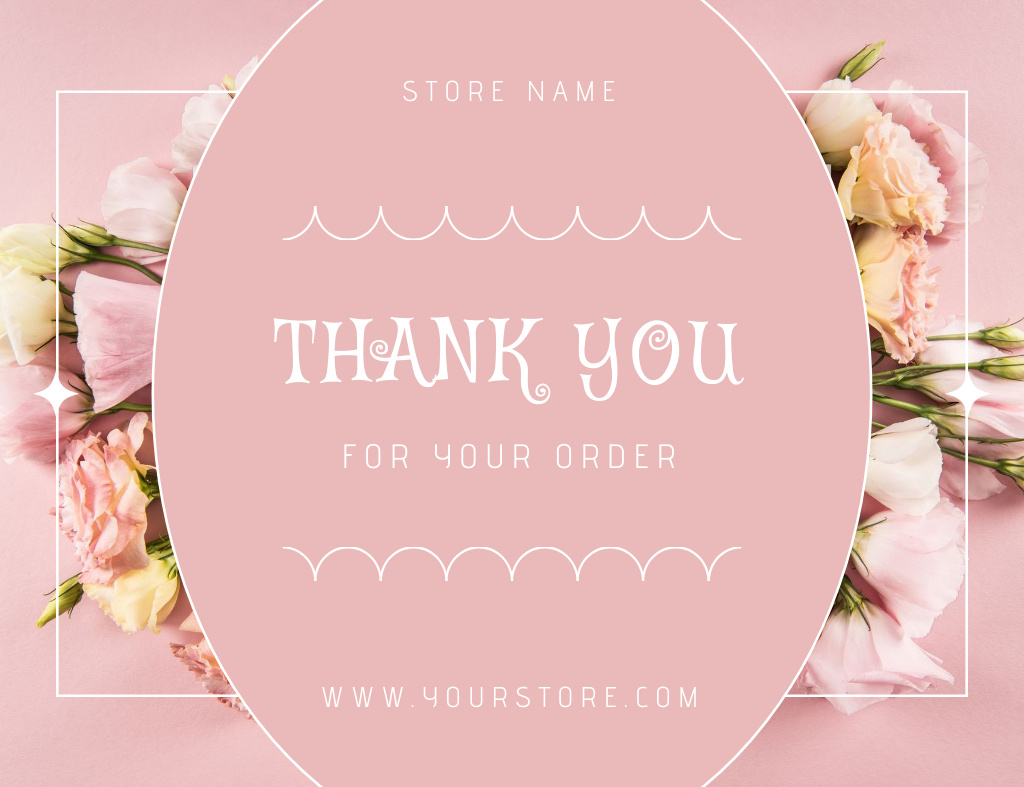 Thanking Message with Eustoma Flowers in Pink Thank You Card 5.5x4in Horizontal Design Template