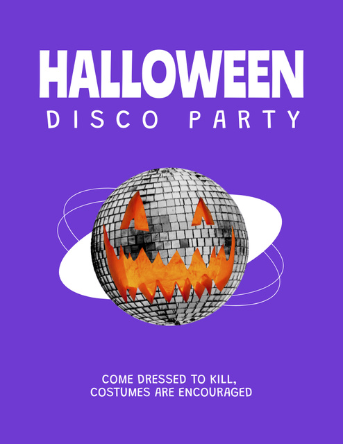 Costume Halloween Party With Disco Ball Flyer 8.5x11in Design Template