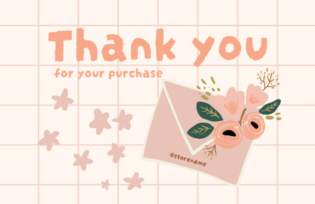 Thank You for Purchase Text with Envelope and Flowers Thank You Card 5.5x8.5in Πρότυπο σχεδίασης