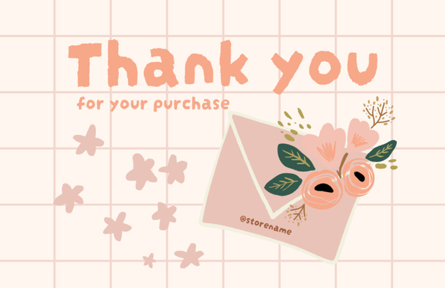 Thank You for Purchase Text with Envelope and Flowers Thank You Card 5.5x8.5inデザインテンプレート