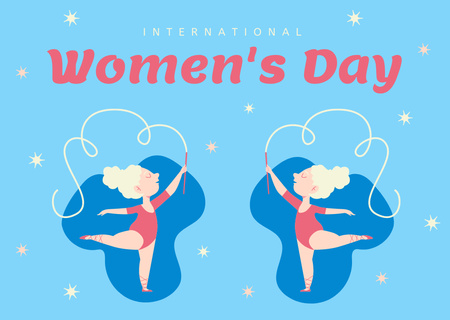 International Women's Day Celebration with Gymnast Illustration Card Design Template