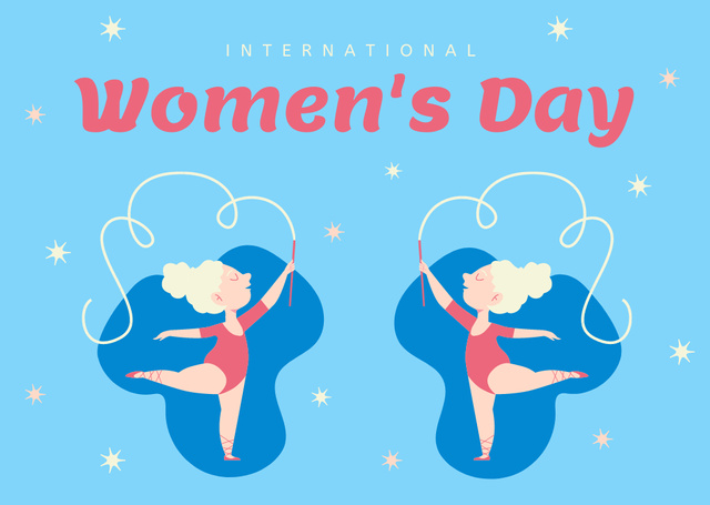 Ontwerpsjabloon van Card van International Women's Day Celebration with Gymnast Illustration