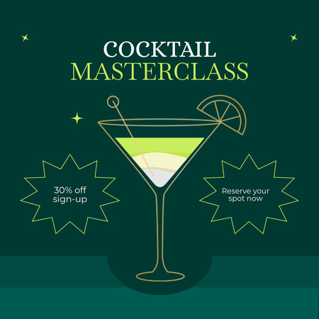 Ontwerpsjabloon van Instagram van Aanmelden Korting op Cocktail Masterclass