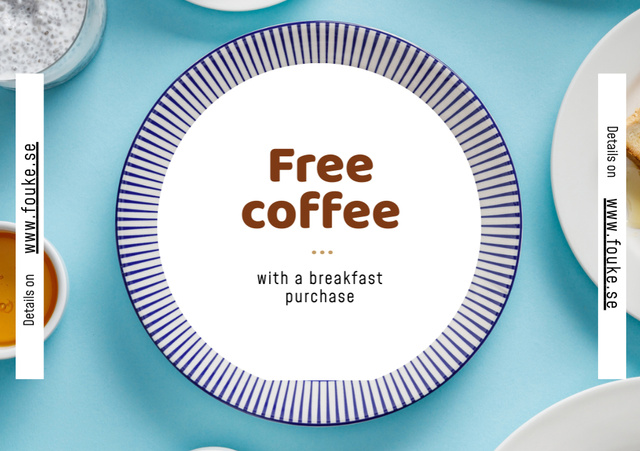 Breakfast Menu Ad with Free Coffee Offer Flyer A5 Horizontalデザインテンプレート
