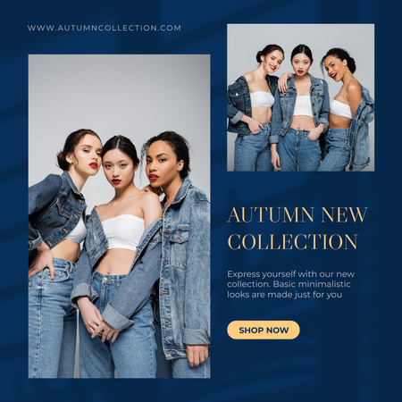 Autumn New Collection of Denim Clothes  Instagram Design Template