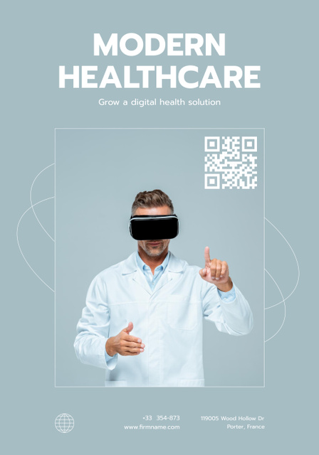 Modern VR Digital Healthcare Services Poster 28x40in Modelo de Design