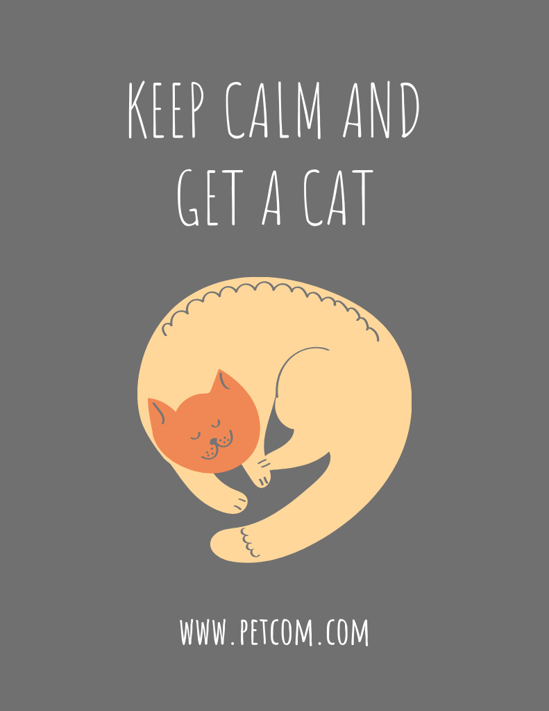 Phrase about Pets with Cute Sleeping Cat on Grey Flyer 8.5x11in Tasarım Şablonu