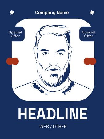Illustration of Handsome Man for Barbershop Ad Poster US Design Template
