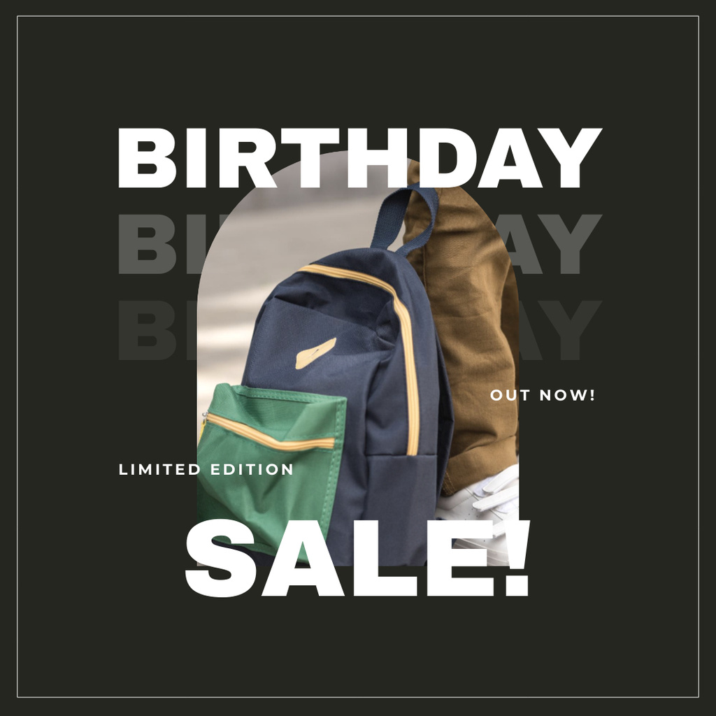 Exclusive Birthday Sale Event Announcement With Backpack Instagram Tasarım Şablonu