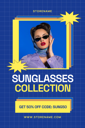 Ontwerpsjabloon van Tumblr van Sale collectie zonnebrillen op blauw