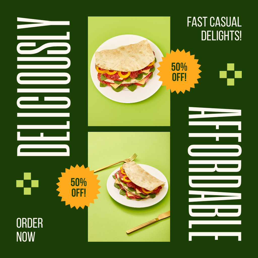 Fast Casual Food Delights Offer with Taco Instagram AD Tasarım Şablonu