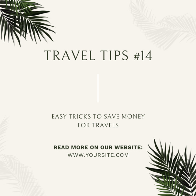 Travel Tips with Palm Leaves Instagram – шаблон для дизайна