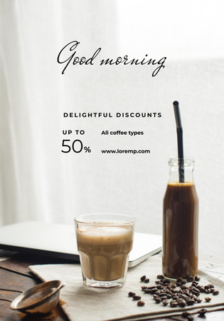 Cup with Latte on Table for Good Morning Poster 28x40inデザインテンプレート