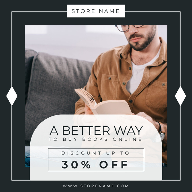 Man Sitting on Sofa and Reading Book Instagram Design Template