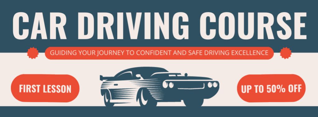 Designvorlage Comprehensive Car Driving Course With Discounts für Facebook cover