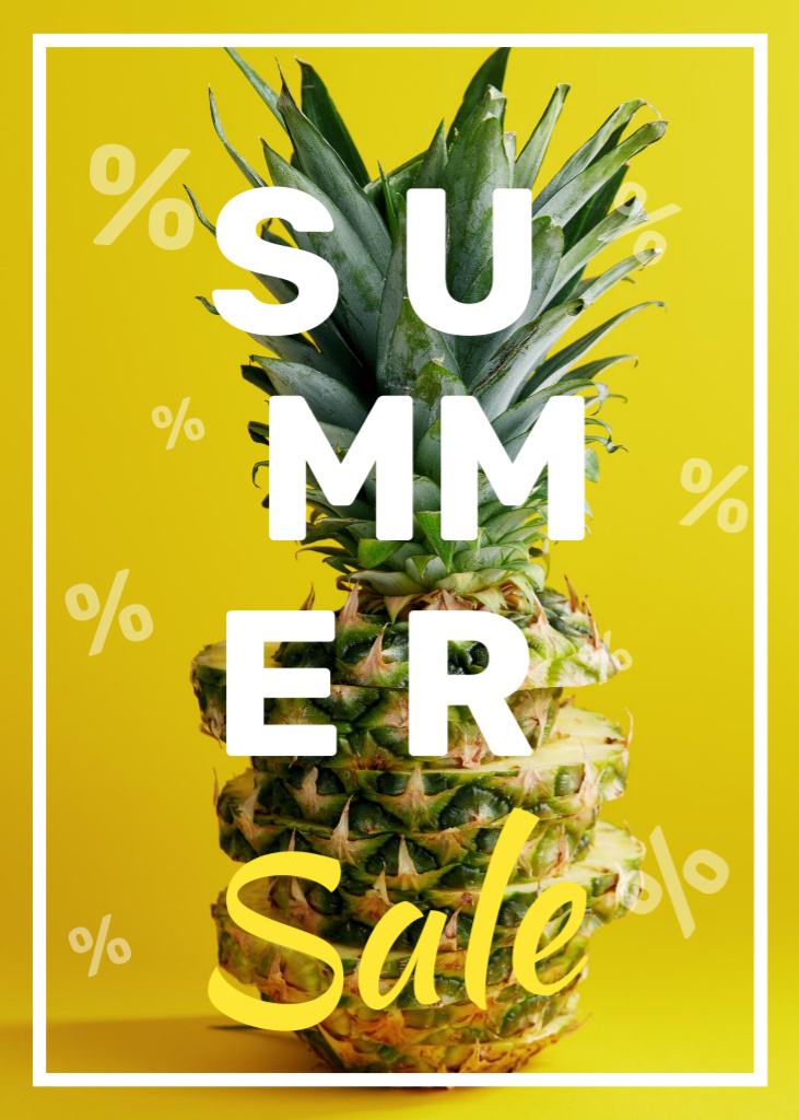 Summer Sale Offer with Tropical Pineapple in Yellow Flayer Design Template