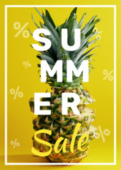 Summer Sale Offer with Tropical Pineapple in Yellow