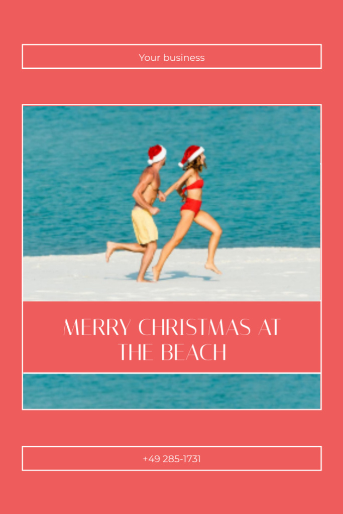 Designvorlage Christmas In July At The Beach Celebration In Santa Hats für Postcard 4x6in Vertical