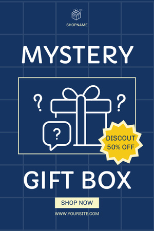 Mystery Gift Box Pictogram on Blue Pinterest Design Template