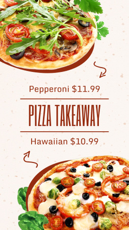 Különféle pizzaajánlatok elvitelre fix áron Instagram Video Story tervezősablon
