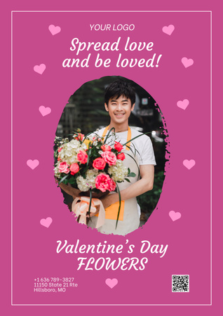 Valentine's Day Offer with Florist holding Bouquet Poster Design Template