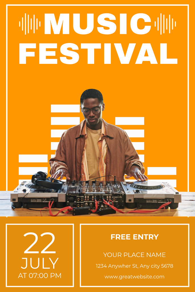 Ontwerpsjabloon van Pinterest van Young African American DJ Invites to Festival