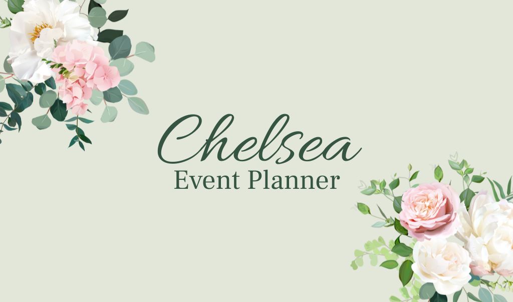 Event Planner Services Ad with Flowers Business card Modelo de Design