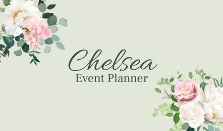 Event Planner Services Ad with Flowers Business card Design Template