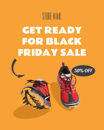 Designvorlage Black Friday Sale-Ankündigung mit Turnschuhen für Instagram Post Vertical