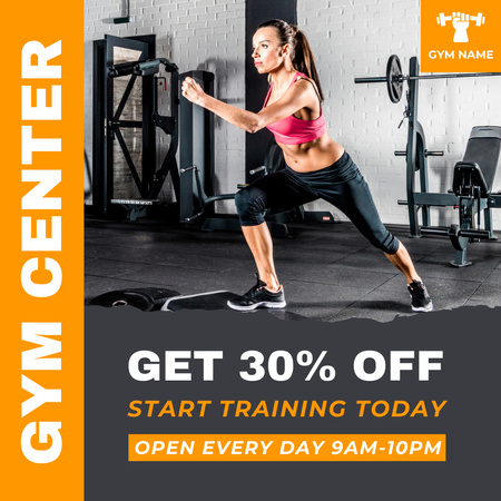 Discount Offer on Workout in Gym Center Instagram Design Template