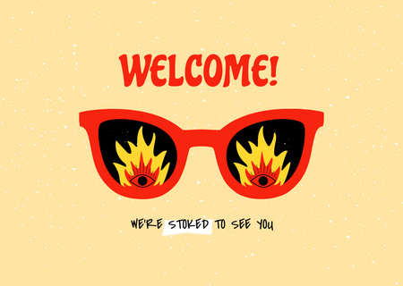 Ontwerpsjabloon van Card van grappige zonnebril met vuurlenzen