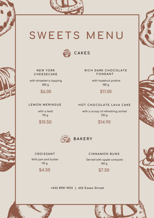 Sweets and Bakery Sketches Menu Design Template