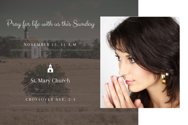 Church Invitation with praying Woman Gift Certificate – шаблон для дизайну