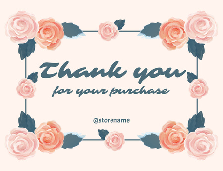 Thank You Text in Frame of Pink Roses Thank You Card 5.5x4in Horizontal Πρότυπο σχεδίασης