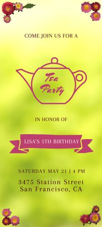 Реклама чаепития на день рождения Invitation 9.5x21cm – шаблон для дизайна