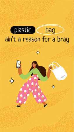 Plantilla de diseño de eco concepto con niña sosteniendo bolsa de plástico Instagram Story 