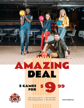 Platilla de diseño Bowling Offer Couple with Ball Poster 8.5x11in