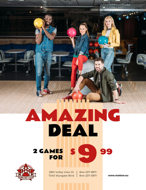 Bowling Offer Couple with Ball Poster 8.5x11in Design Template