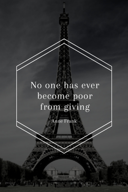 Charity Quote On Eiffel Tower Gloomy View Postcard 4x6in Vertical Design Template