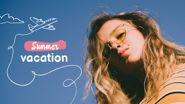 Summer Inspiration with Cute Girl and Plane Youtube Thumbnailデザインテンプレート